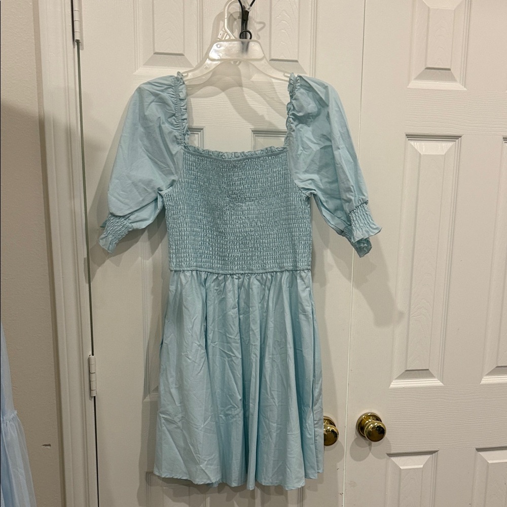 Francesca's Collections Light Blue Smocked Midi Dress